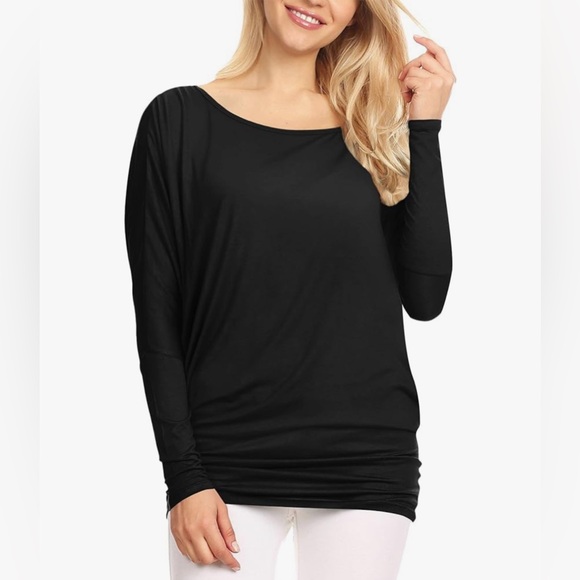 Flowy and Comfort Draped Long Sleeve Batwing Dolman -black - Picture 2 of 5
